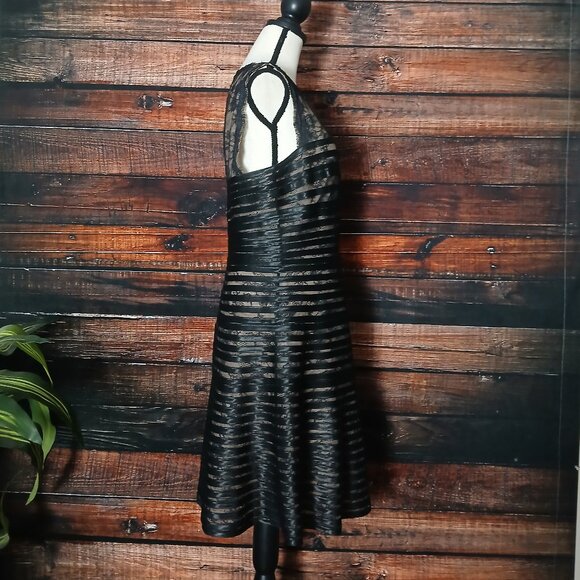 Gianni Bini Dress 10 Black Lace Striped Fit & Flare Lined - Picture 8 of 10